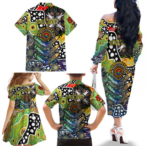 Personalised Cowboys NRL Celebrating 50 Years of Naidoc Family Matching Off The Shoulder Long Sleeve Dress and Hawaiian Shirt NAIDOC Week 2025 Aboriginal