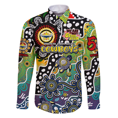 Personalised Cowboys NRL Celebrating 50 Years of Naidoc Family Matching Off The Shoulder Long Sleeve Dress and Hawaiian Shirt NAIDOC Week 2025 Aboriginal