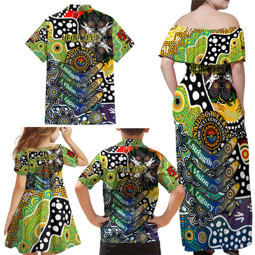 Personalised Cowboys NRL Celebrating 50 Years of Naidoc Family Matching Off Shoulder Maxi Dress and Hawaiian Shirt NAIDOC Week 2025 Aboriginal