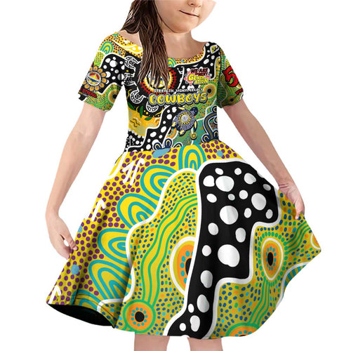 Personalised Cowboys NRL Celebrating 50 Years of Naidoc Family Matching Off Shoulder Short Dress and Hawaiian Shirt NAIDOC Week 2025 Aboriginal