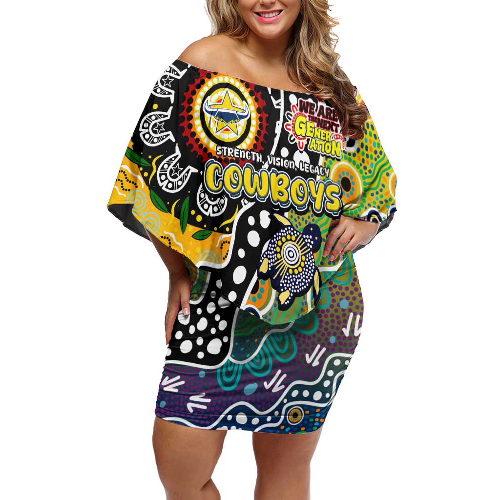Personalised Cowboys NRL Celebrating 50 Years of Naidoc Family Matching Off Shoulder Short Dress and Hawaiian Shirt NAIDOC Week 2025 Aboriginal