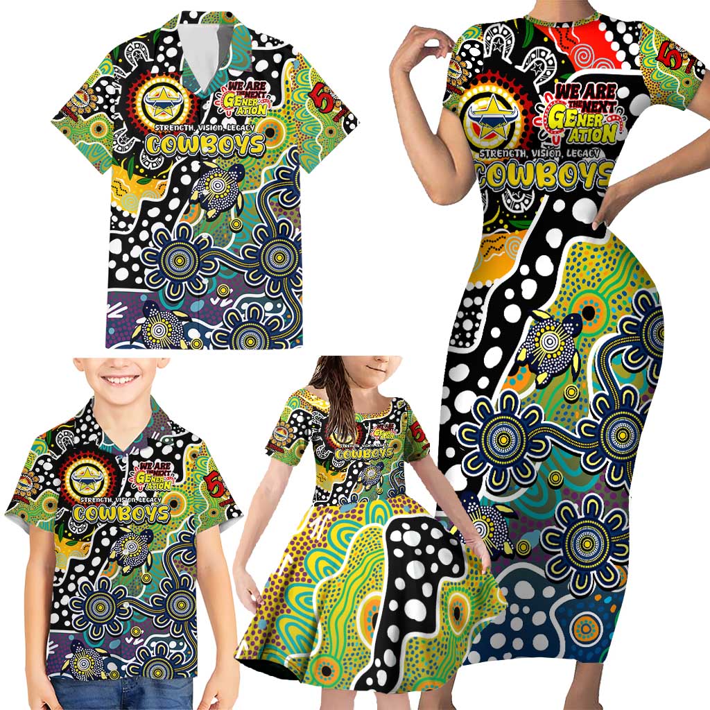 Personalised Cowboys NRL Celebrating 50 Years of Naidoc Family Matching Short Sleeve Bodycon Dress and Hawaiian Shirt NAIDOC Week 2025 Aboriginal