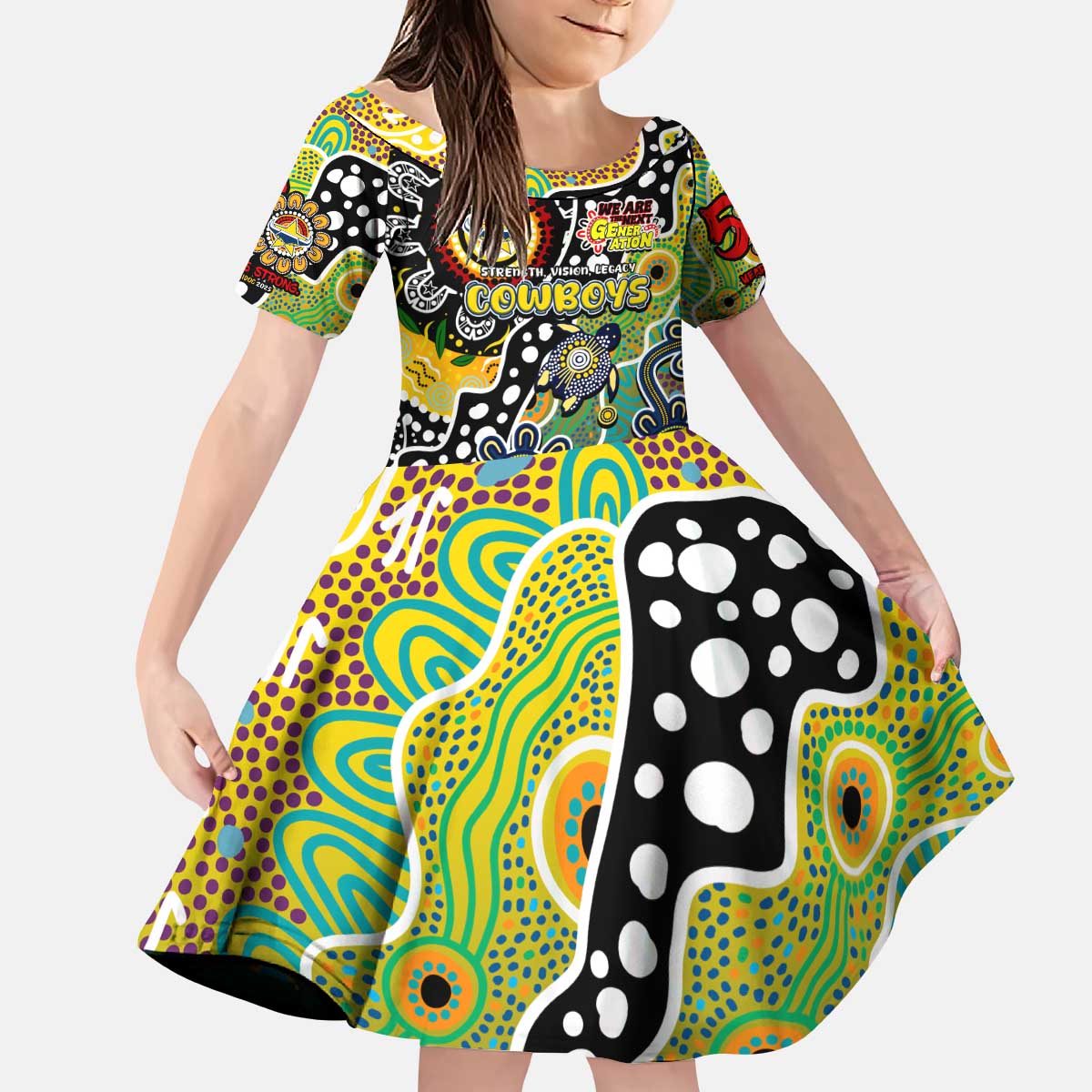 Personalised Cowboys NRL Celebrating 50 Years of Naidoc Kid Short Sleeve Dress NAIDOC Week 2025 Aboriginal