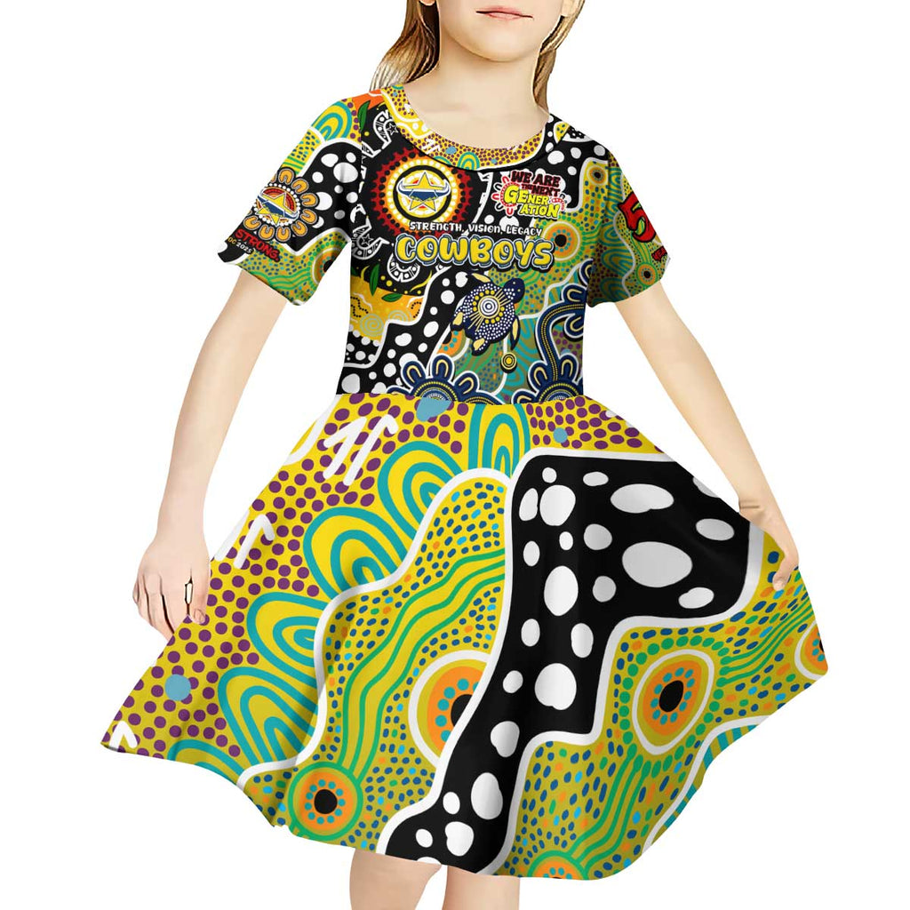 Personalised Cowboys NRL Celebrating 50 Years of Naidoc Kid Short Sleeve Dress NAIDOC Week 2025 Aboriginal