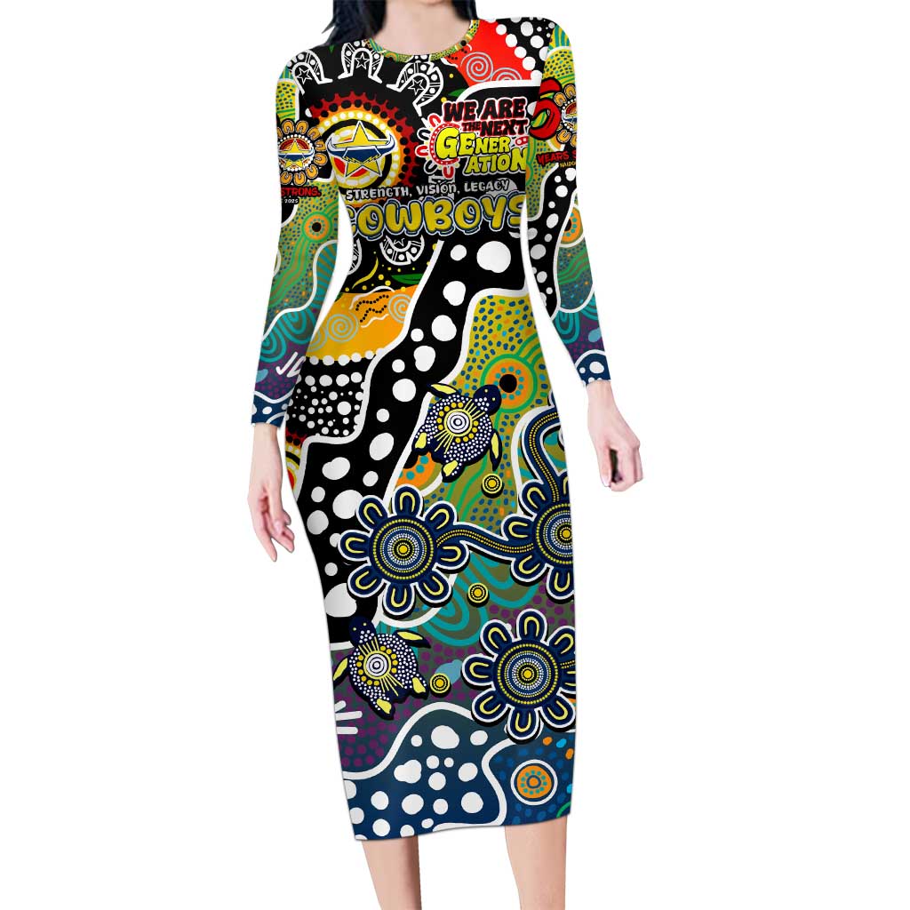 Personalised Cowboys NRL Celebrating 50 Years of Naidoc Long Sleeve Bodycon Dress NAIDOC Week 2025 Aboriginal