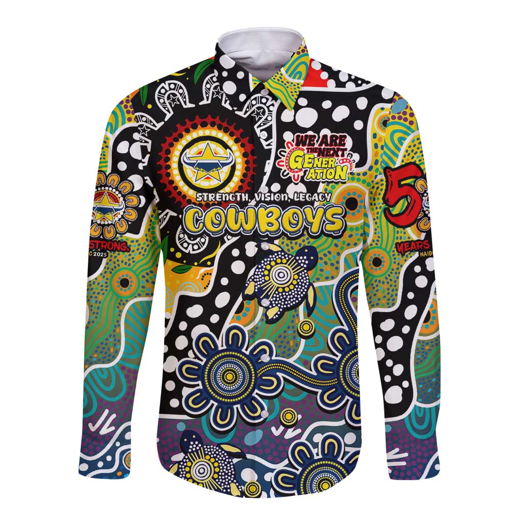 Personalised Cowboys NRL Celebrating 50 Years of Naidoc Long Sleeve Button Shirt NAIDOC Week 2025 Aboriginal
