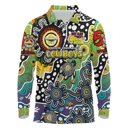 Personalised Cowboys NRL Celebrating 50 Years of Naidoc Long Sleeve Polo Shirt NAIDOC Week 2025 Aboriginal
