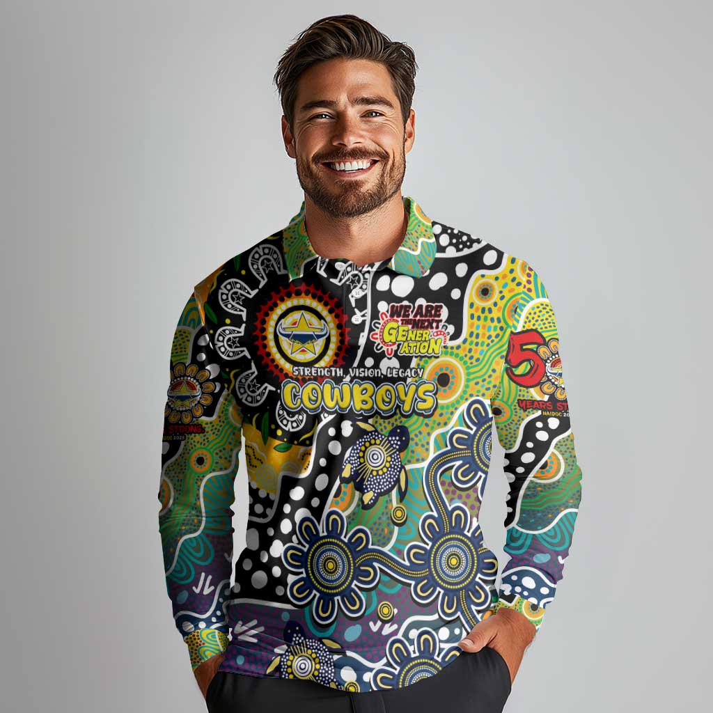 Personalised Cowboys NRL Celebrating 50 Years of Naidoc Long Sleeve Polo Shirt NAIDOC Week 2025 Aboriginal