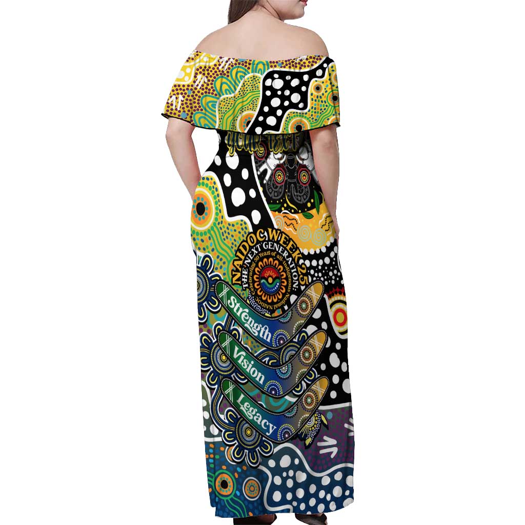 Personalised Cowboys NRL Celebrating 50 Years of Naidoc Off Shoulder Maxi Dress NAIDOC Week 2025 Aboriginal