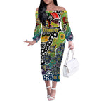 Personalised Cowboys NRL Celebrating 50 Years of Naidoc Off The Shoulder Long Sleeve Dress NAIDOC Week 2025 Aboriginal