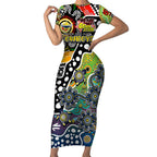 Personalised Cowboys NRL Celebrating 50 Years of Naidoc Short Sleeve Bodycon Dress NAIDOC Week 2025 Aboriginal