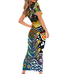 Personalised Cowboys NRL Celebrating 50 Years of Naidoc Short Sleeve Bodycon Dress NAIDOC Week 2025 Aboriginal