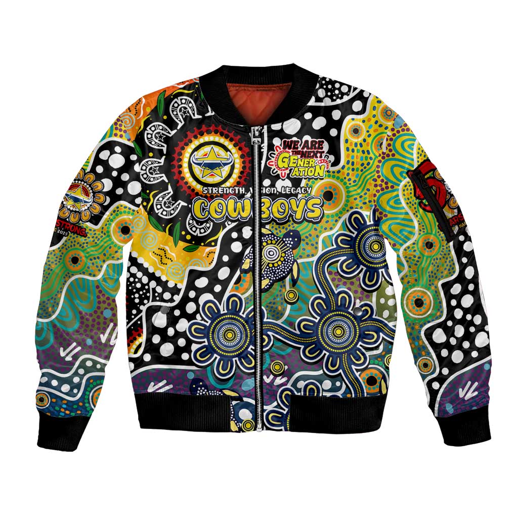 Personalised Cowboys NRL Celebrating 50 Years of Naidoc Sleeve Zip Bomber Jacket NAIDOC Week 2025 Aboriginal