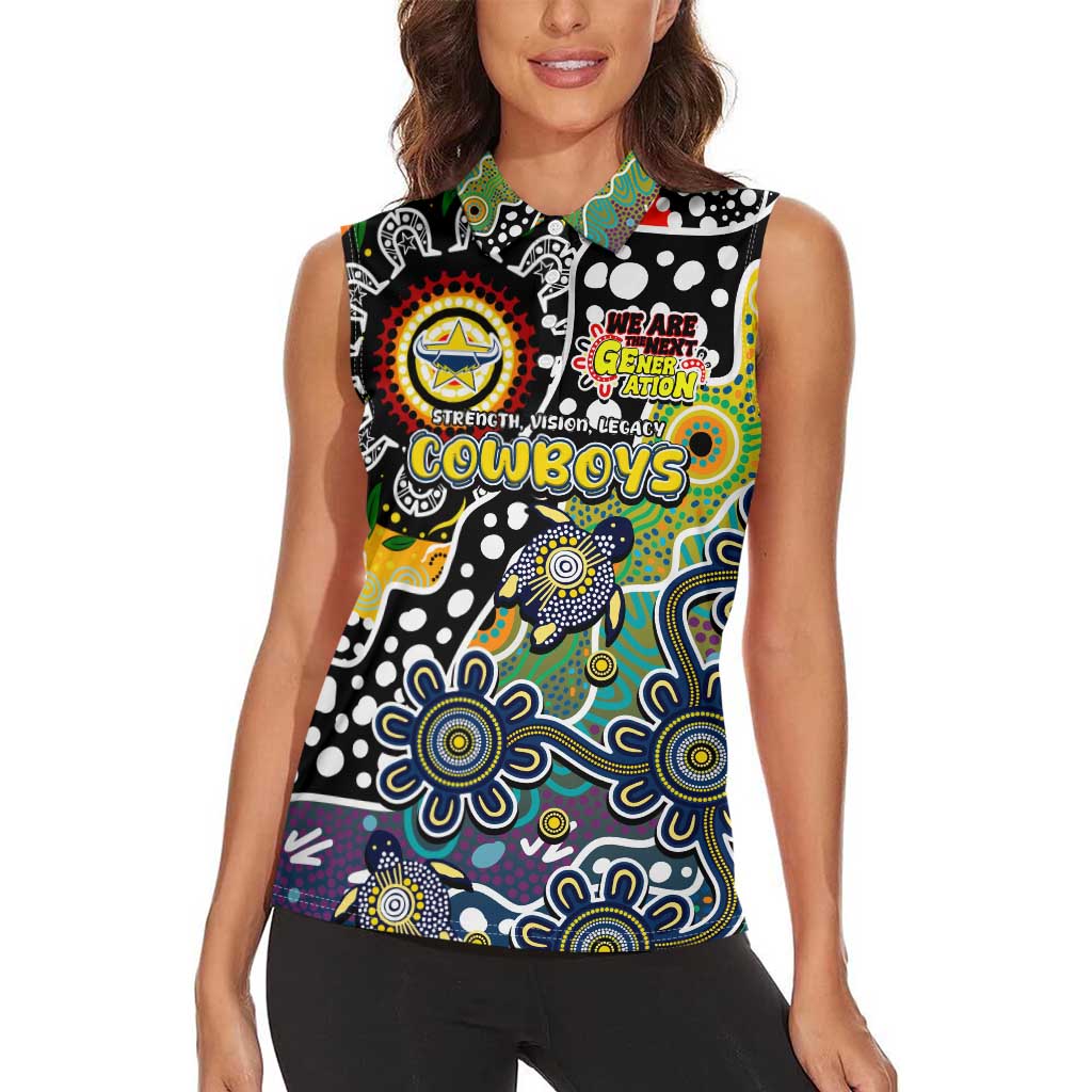 Personalised Cowboys NRL Celebrating 50 Years of Naidoc Women Sleeveless Polo Shirt NAIDOC Week 2025 Aboriginal