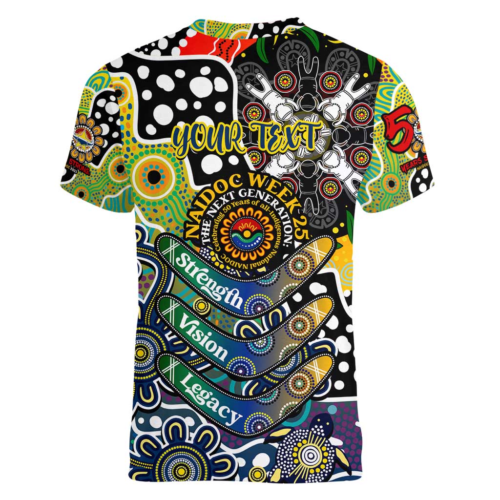 Personalised Cowboys NRL Celebrating 50 Years of Naidoc Women V-Neck T-Shirt NAIDOC Week 2025 Aboriginal