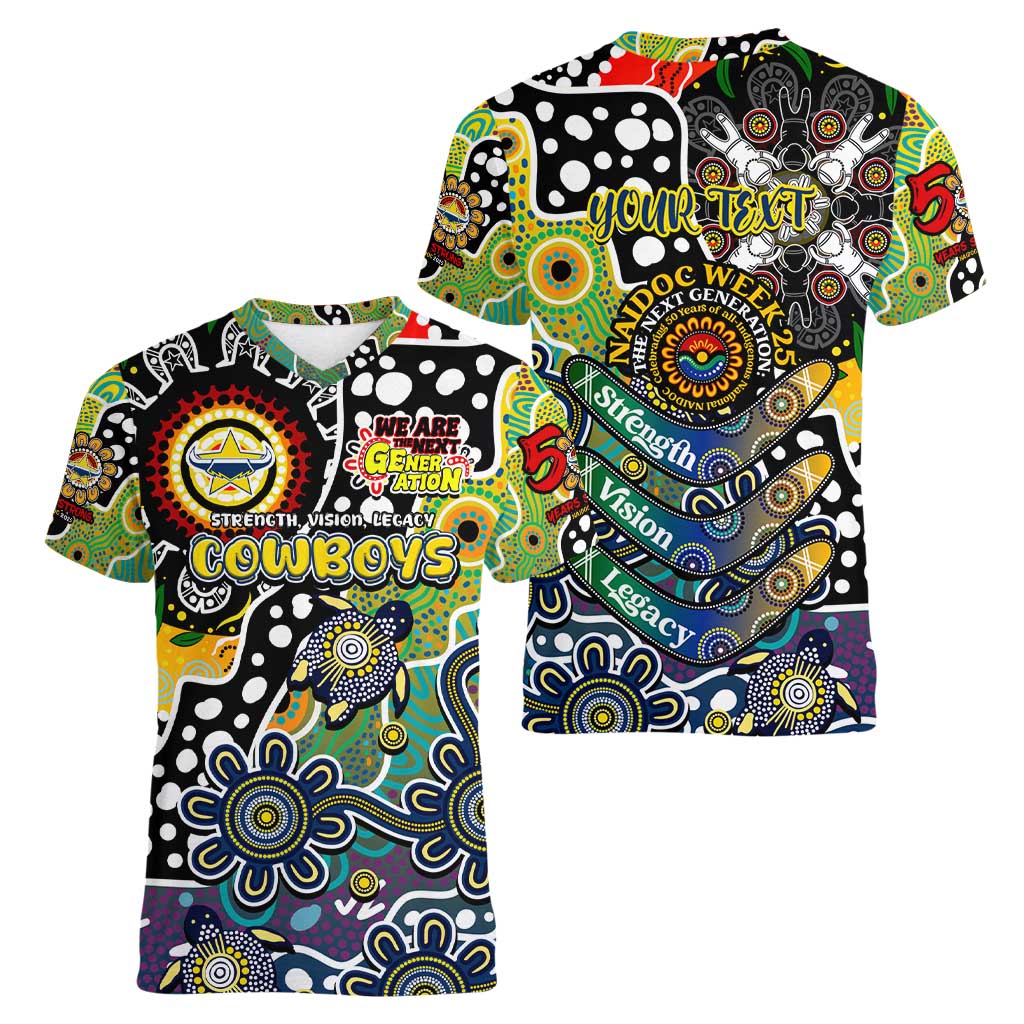 Personalised Cowboys NRL Celebrating 50 Years of Naidoc Women V-Neck T-Shirt NAIDOC Week 2025 Aboriginal