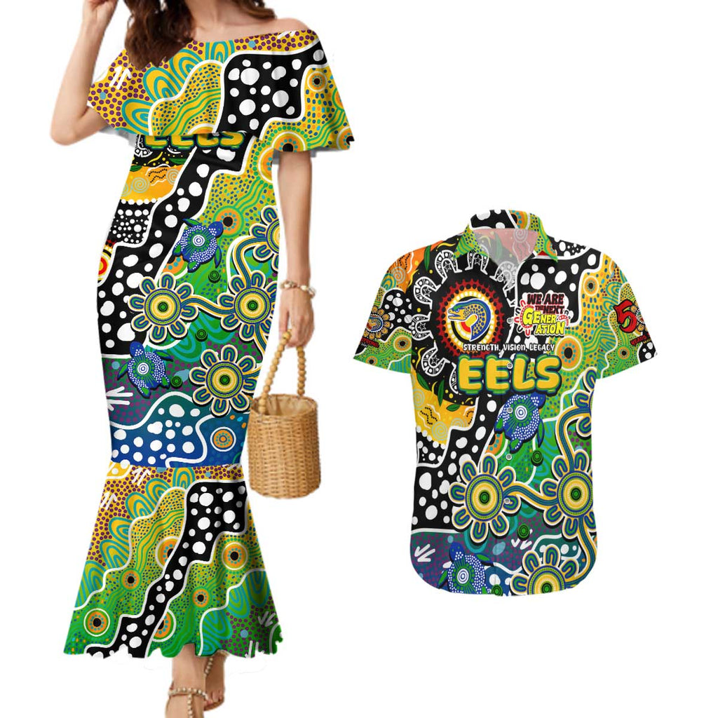 Personalised Eels NRL Celebrating 50 Years of Naidoc Couples Matching Mermaid Dress and Hawaiian Shirt NAIDOC Week 2025 Aboriginal