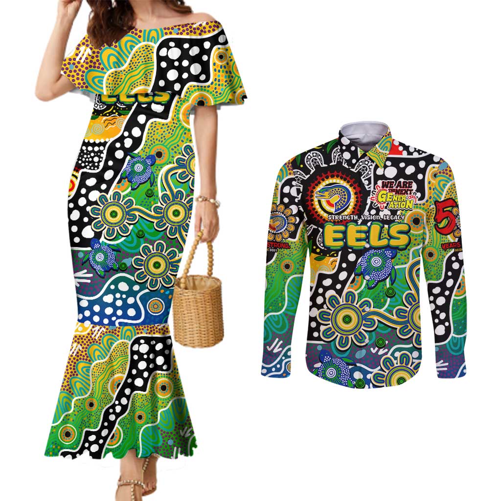 Personalised Eels NRL Celebrating 50 Years of Naidoc Couples Matching Mermaid Dress and Long Sleeve Button Shirt NAIDOC Week 2025 Aboriginal