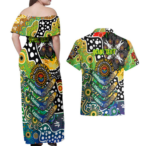 Personalised Eels NRL Celebrating 50 Years of Naidoc Couples Matching Off Shoulder Maxi Dress and Hawaiian Shirt NAIDOC Week 2025 Aboriginal