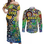 Personalised Eels NRL Celebrating 50 Years of Naidoc Couples Matching Off Shoulder Maxi Dress and Long Sleeve Button Shirt NAIDOC Week 2025 Aboriginal
