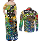 Personalised Eels NRL Celebrating 50 Years of Naidoc Couples Matching Off Shoulder Maxi Dress and Long Sleeve Button Shirt NAIDOC Week 2025 Aboriginal