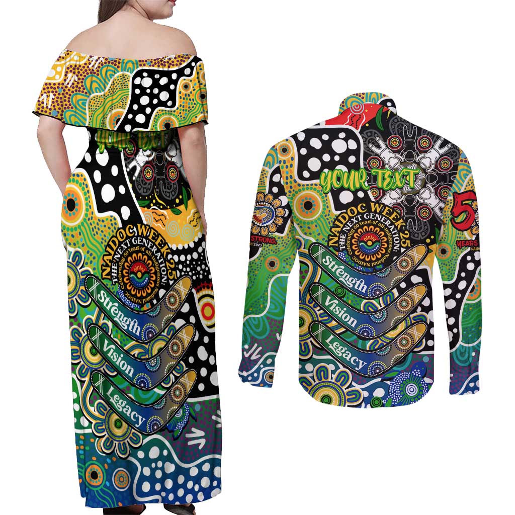 Personalised Eels NRL Celebrating 50 Years of Naidoc Couples Matching Off Shoulder Maxi Dress and Long Sleeve Button Shirt NAIDOC Week 2025 Aboriginal