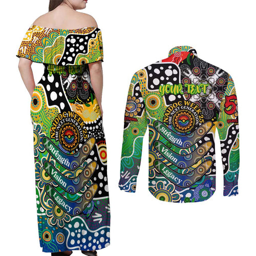 Personalised Eels NRL Celebrating 50 Years of Naidoc Couples Matching Off Shoulder Maxi Dress and Long Sleeve Button Shirt NAIDOC Week 2025 Aboriginal