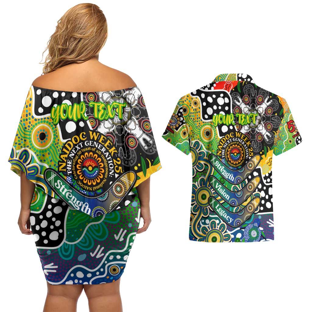 Personalised Eels NRL Celebrating 50 Years of Naidoc Couples Matching Off Shoulder Short Dress and Hawaiian Shirt NAIDOC Week 2025 Aboriginal