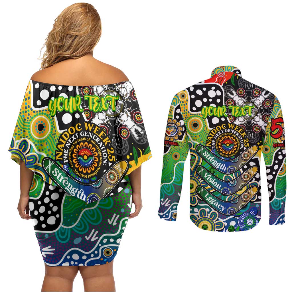 Personalised Eels NRL Celebrating 50 Years of Naidoc Couples Matching Off Shoulder Short Dress and Long Sleeve Button Shirt NAIDOC Week 2025 Aboriginal