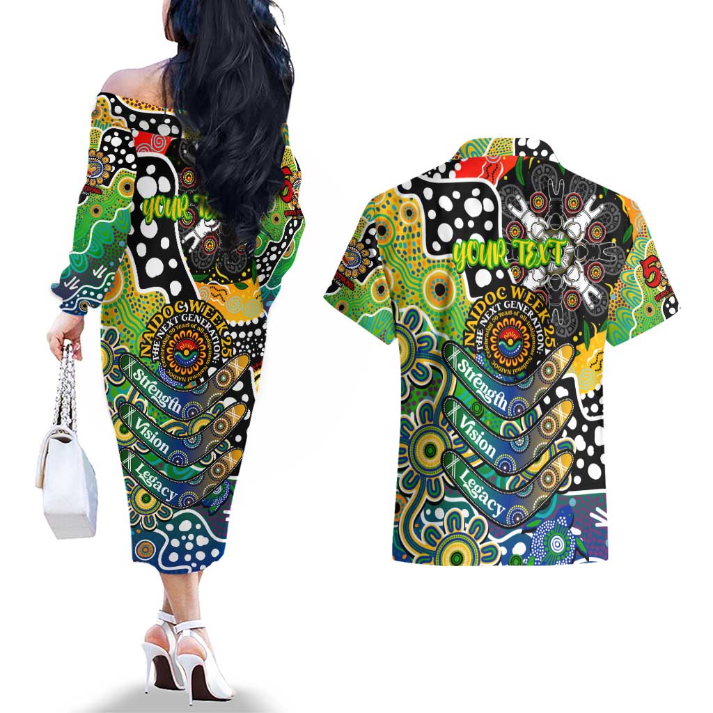 Personalised Eels NRL Celebrating 50 Years of Naidoc Couples Matching Off The Shoulder Long Sleeve Dress and Hawaiian Shirt NAIDOC Week 2025 Aboriginal