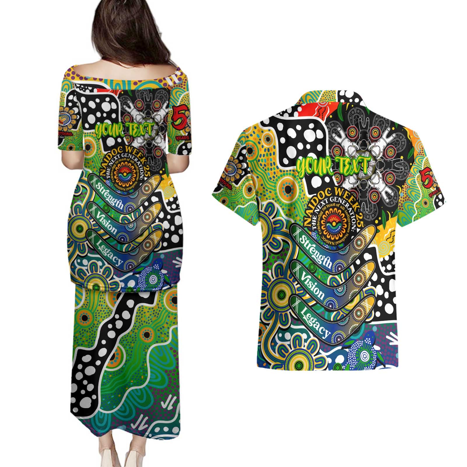 Personalised Eels NRL Celebrating 50 Years of Naidoc Couples Matching Puletasi and Hawaiian Shirt NAIDOC Week 2025 Aboriginal