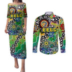 Personalised Eels NRL Celebrating 50 Years of Naidoc Couples Matching Puletasi and Long Sleeve Button Shirt NAIDOC Week 2025 Aboriginal