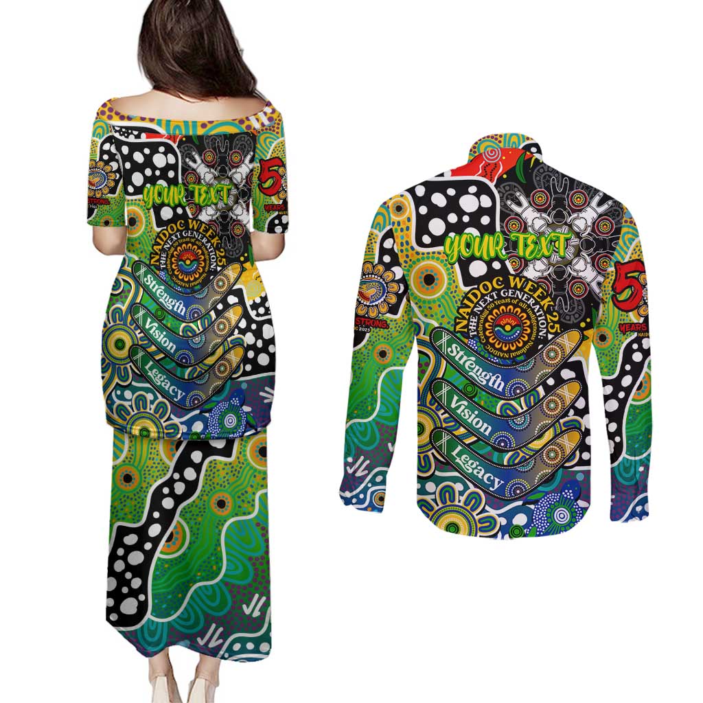 Personalised Eels NRL Celebrating 50 Years of Naidoc Couples Matching Puletasi and Long Sleeve Button Shirt NAIDOC Week 2025 Aboriginal