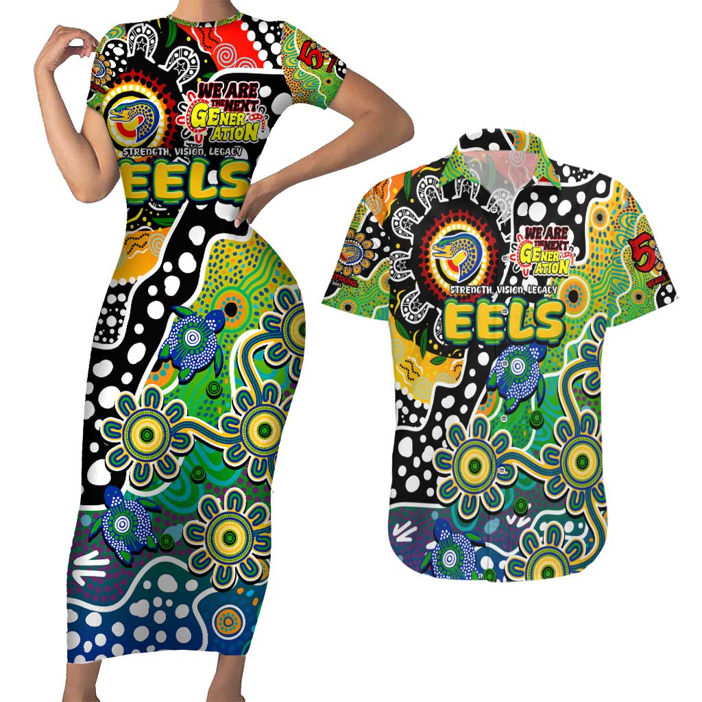 Personalised Eels NRL Celebrating 50 Years of Naidoc Couples Matching Short Sleeve Bodycon Dress and Hawaiian Shirt NAIDOC Week 2025 Aboriginal