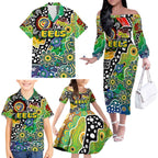 Personalised Eels NRL Celebrating 50 Years of Naidoc Family Matching Off The Shoulder Long Sleeve Dress and Hawaiian Shirt NAIDOC Week 2025 Aboriginal