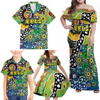 Personalised Eels NRL Celebrating 50 Years of Naidoc Family Matching Off Shoulder Maxi Dress and Hawaiian Shirt NAIDOC Week 2025 Aboriginal