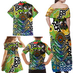 Personalised Eels NRL Celebrating 50 Years of Naidoc Family Matching Off Shoulder Maxi Dress and Hawaiian Shirt NAIDOC Week 2025 Aboriginal
