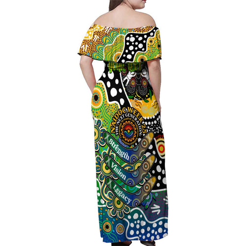Personalised Eels NRL Celebrating 50 Years of Naidoc Family Matching Off Shoulder Maxi Dress and Hawaiian Shirt NAIDOC Week 2025 Aboriginal