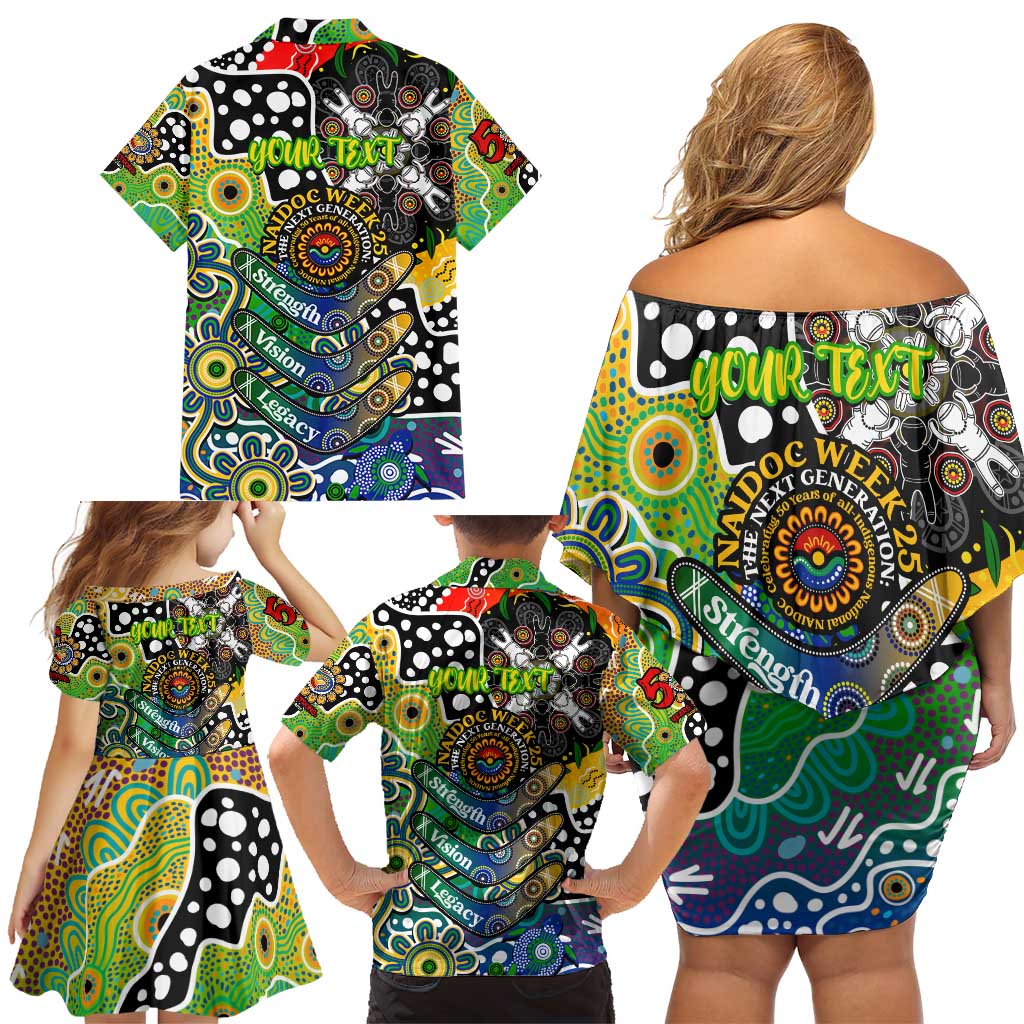 Personalised Eels NRL Celebrating 50 Years of Naidoc Family Matching Off Shoulder Short Dress and Hawaiian Shirt NAIDOC Week 2025 Aboriginal