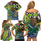 Personalised Eels NRL Celebrating 50 Years of Naidoc Family Matching Off Shoulder Short Dress and Hawaiian Shirt NAIDOC Week 2025 Aboriginal