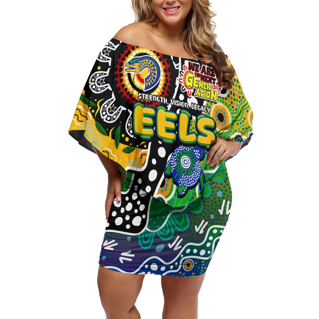 Personalised Eels NRL Celebrating 50 Years of Naidoc Family Matching Off Shoulder Short Dress and Hawaiian Shirt NAIDOC Week 2025 Aboriginal
