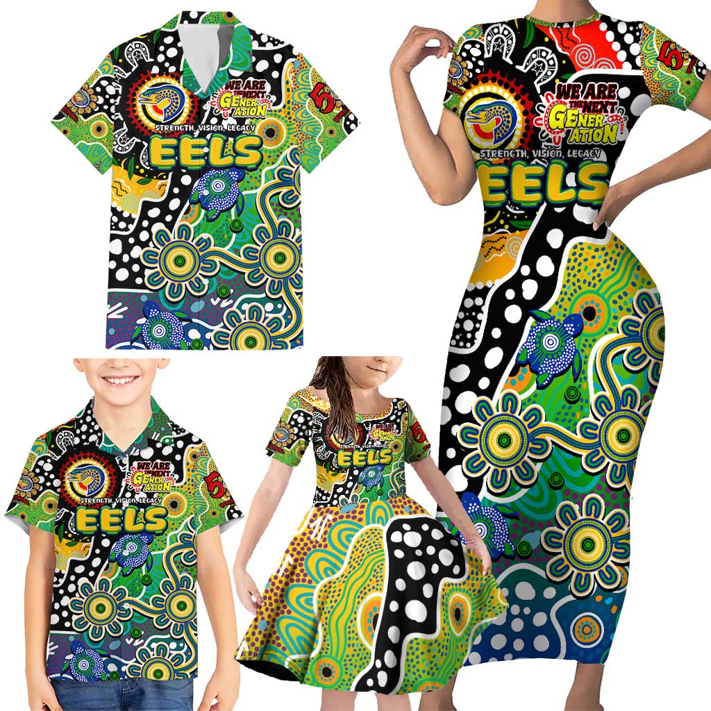 Personalised Eels NRL Celebrating 50 Years of Naidoc Family Matching Short Sleeve Bodycon Dress and Hawaiian Shirt NAIDOC Week 2025 Aboriginal