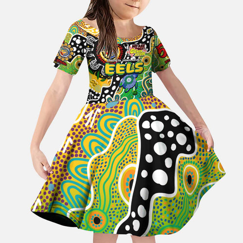 Personalised Eels NRL Celebrating 50 Years of Naidoc Kid Short Sleeve Dress NAIDOC Week 2025 Aboriginal