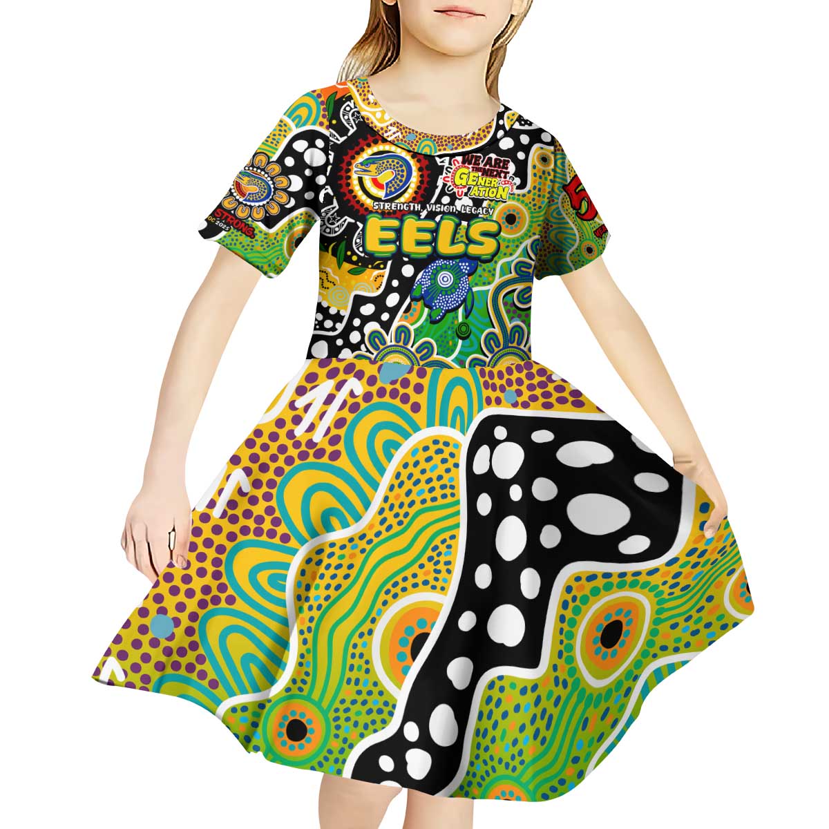 Personalised Eels NRL Celebrating 50 Years of Naidoc Kid Short Sleeve Dress NAIDOC Week 2025 Aboriginal