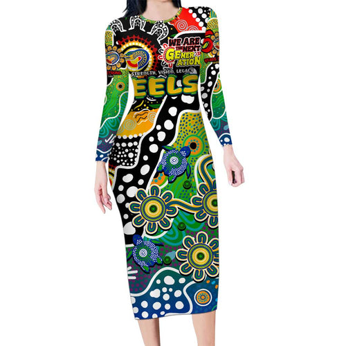 Personalised Eels NRL Celebrating 50 Years of Naidoc Long Sleeve Bodycon Dress NAIDOC Week 2025 Aboriginal