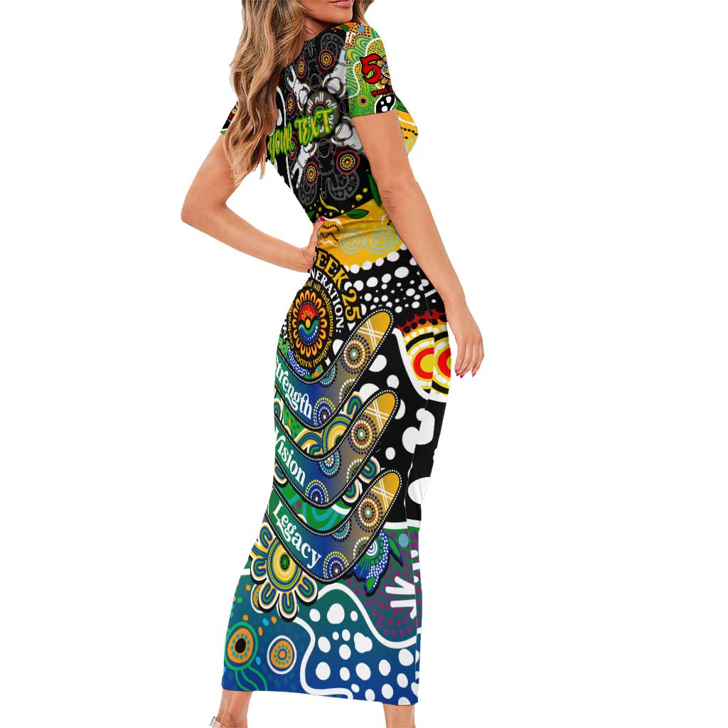 Personalised Eels NRL Celebrating 50 Years of Naidoc Short Sleeve Bodycon Dress NAIDOC Week 2025 Aboriginal