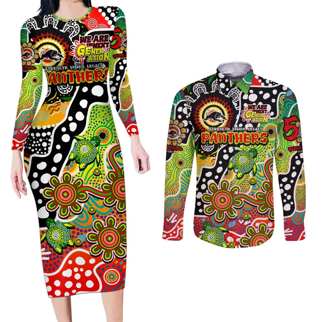 Personalised Panthers NRL Celebrating 50 Years of Naidoc Couples Matching Long Sleeve Bodycon Dress and Long Sleeve Button Shirt NAIDOC Week 2025 Aboriginal