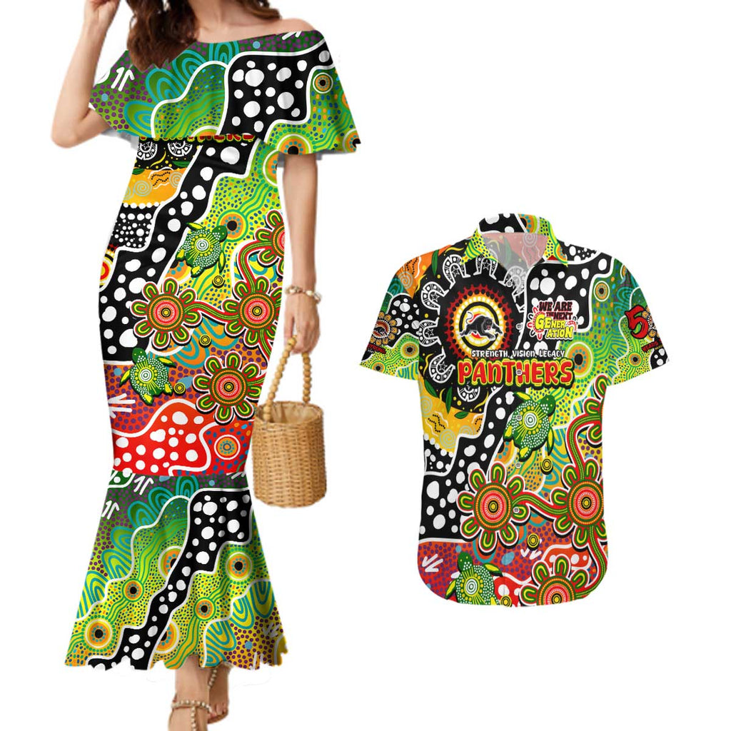 Personalised Panthers NRL Celebrating 50 Years of Naidoc Couples Matching Mermaid Dress and Hawaiian Shirt NAIDOC Week 2025 Aboriginal