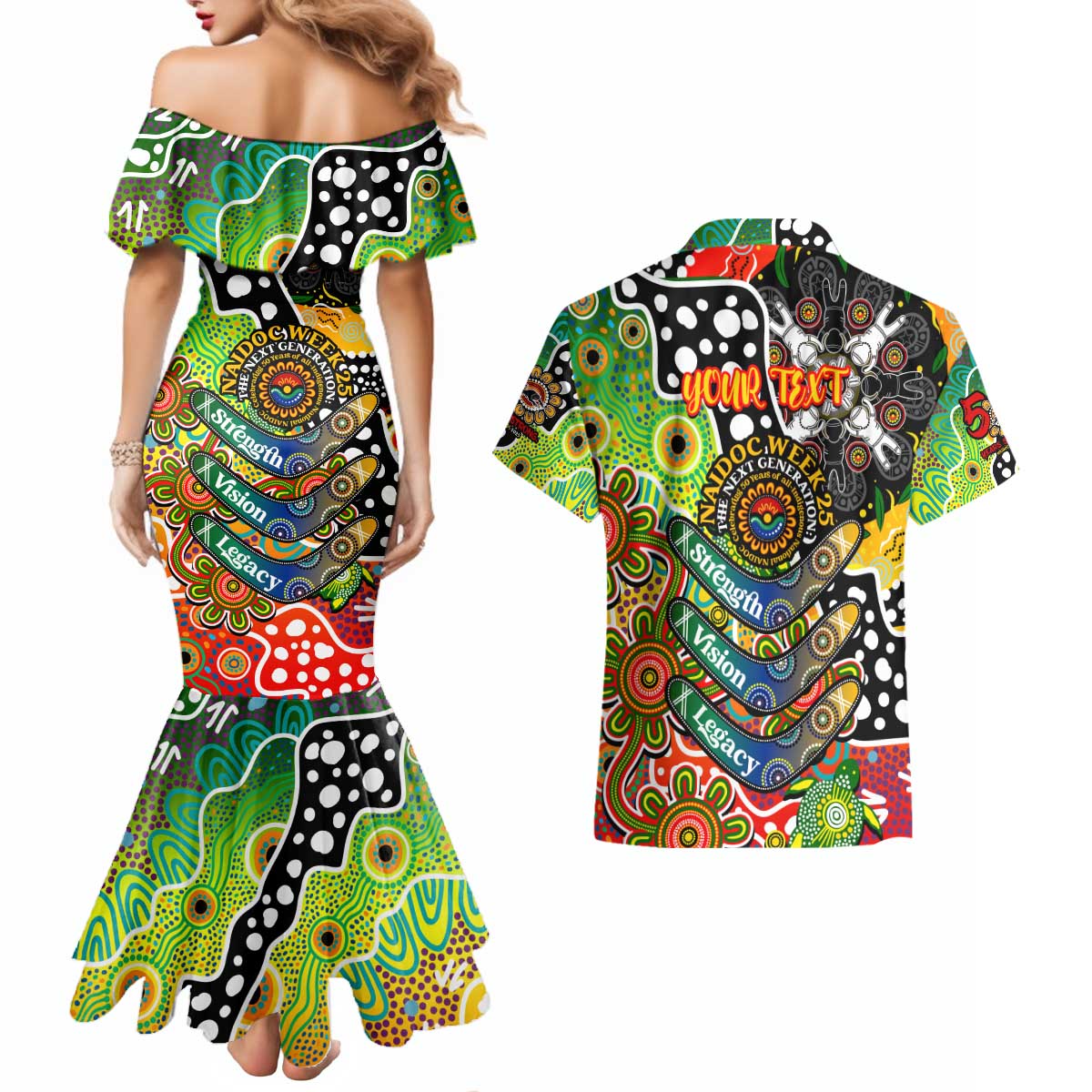 Personalised Panthers NRL Celebrating 50 Years of Naidoc Couples Matching Mermaid Dress and Hawaiian Shirt NAIDOC Week 2025 Aboriginal