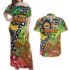 Personalised Panthers NRL Celebrating 50 Years of Naidoc Couples Matching Off Shoulder Maxi Dress and Hawaiian Shirt NAIDOC Week 2025 Aboriginal